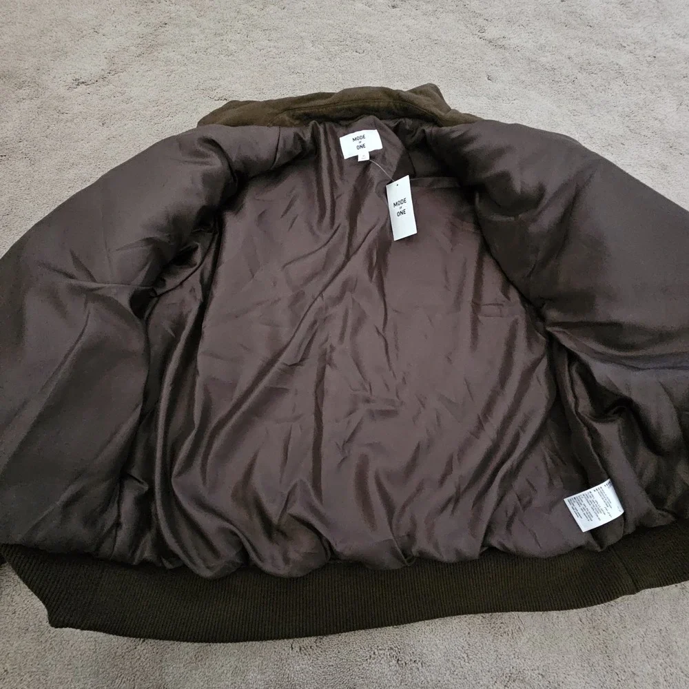 Mode of One Men Multi Pocket Bomber Jacket Zip Cotton‎ Insulated Dark Walnut XL